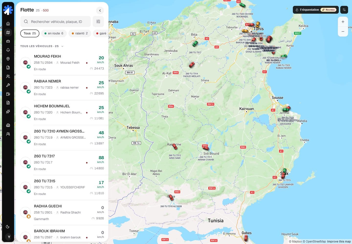 Compass live GPS map with fleet vehicles and vehicle navigation controls